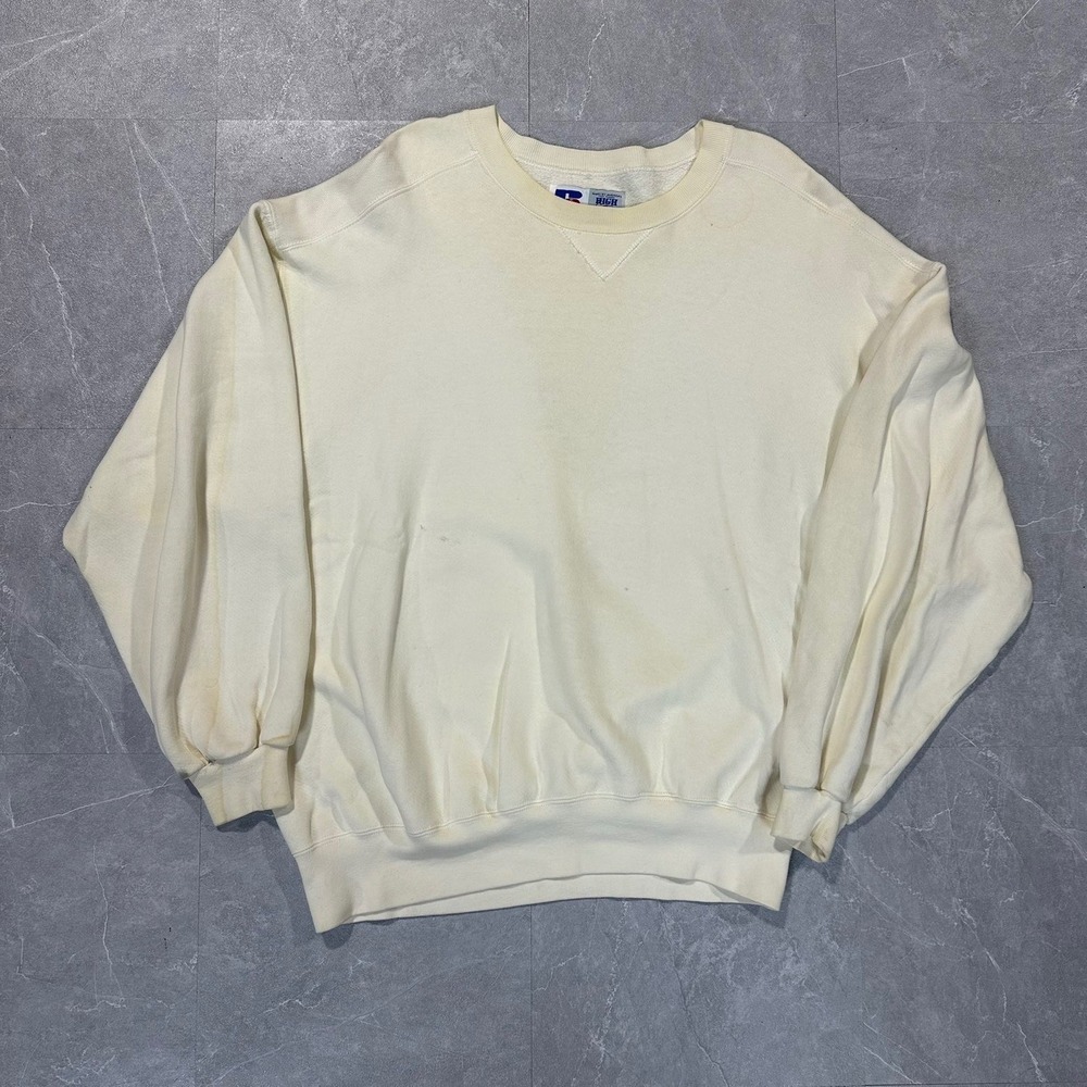 Vintage Russell Athletic High Cotton Sweatshirt Mens XL Cream Made in USA 90s